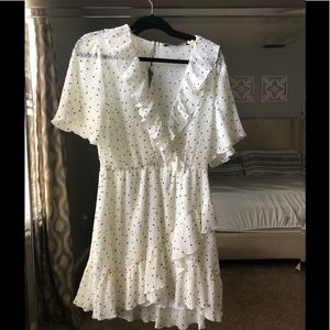 Zara White Polka Dot Ruffle Jumpsuit